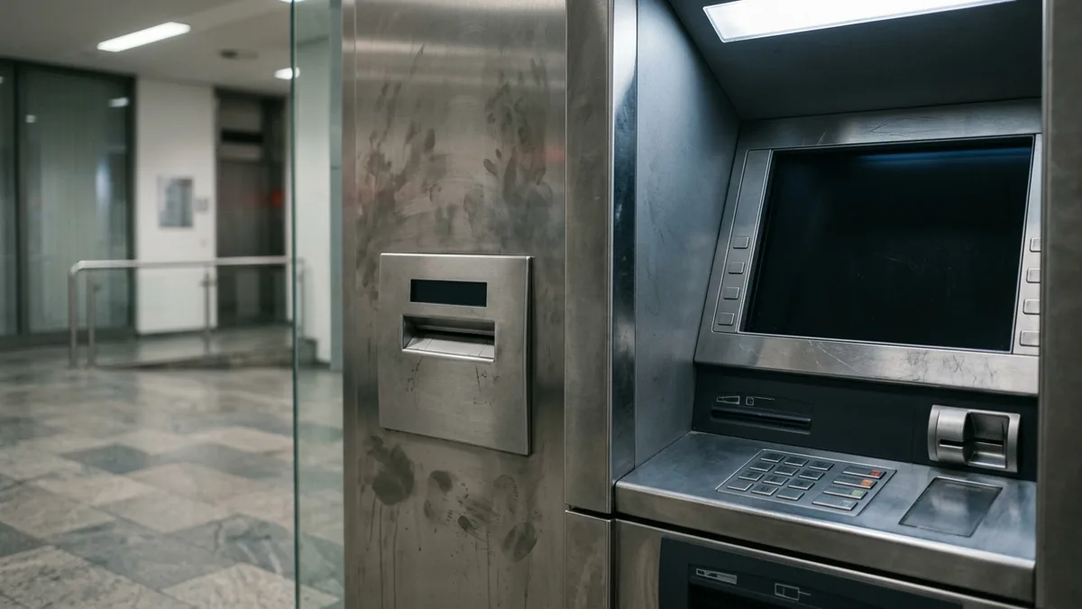 Selbstbedienungsfoyer mit Geldautomat und Kontoauszugsdrucker, Detailaufnahme der Bedienflaeche