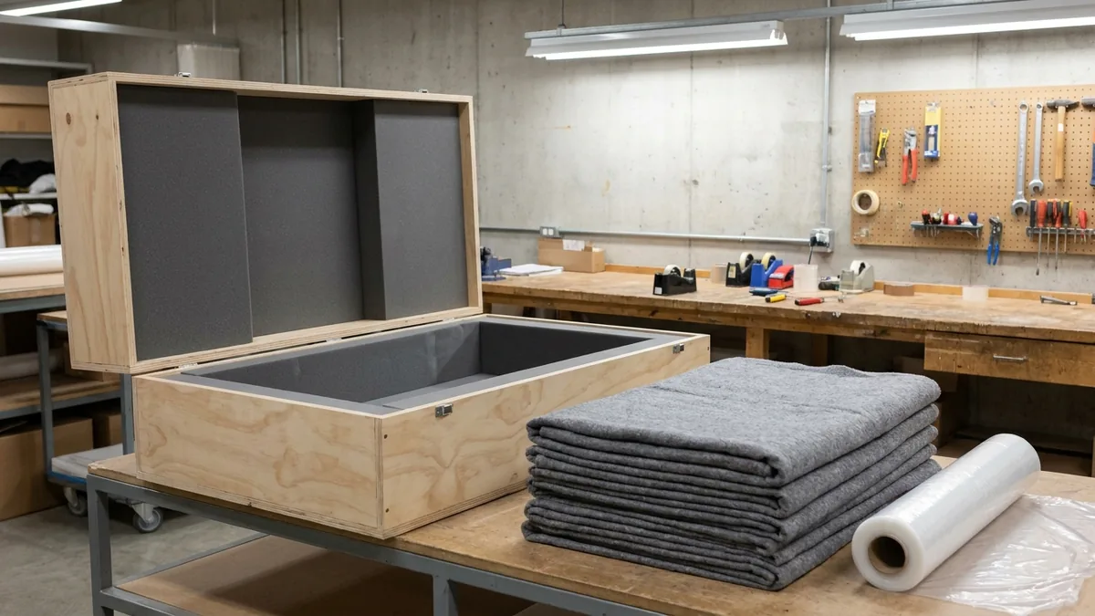 Gepolsterte Transportkiste für Gemälde in einer Museumswerkstatt